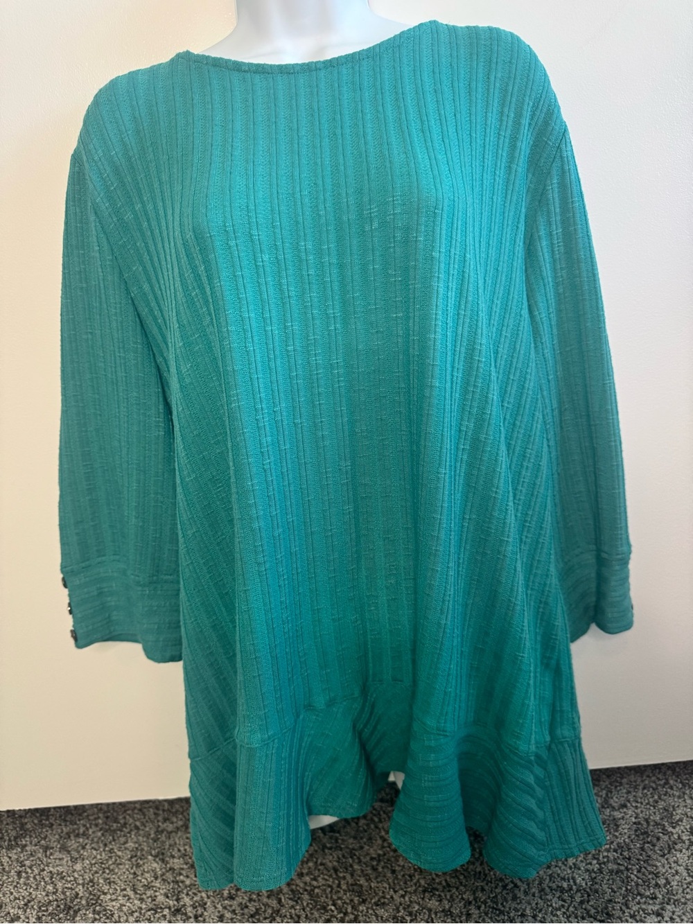 Links Women’s Ladies XL Wavy Hem Ribbed Swing Top - Teal Blue